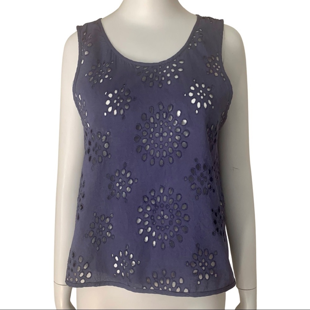 JACK WILLS Broderie Anglaise Sleeveless Top 100% Cotton Navy Blue